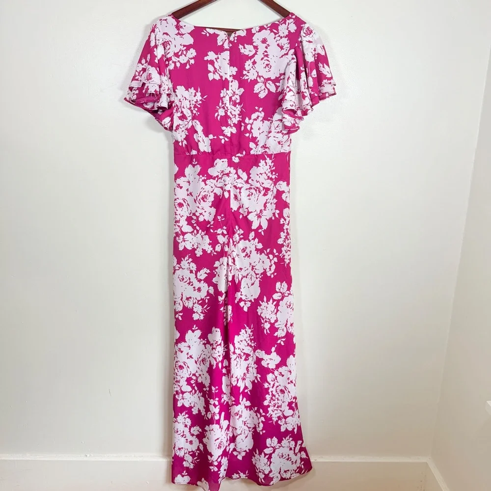 Abercrombie & Fitch Flutter Sleeve Floral Maxi Dress Size Medium Pink White